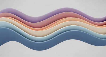3d render, abstract background with wavy lines in pastel colorsの写真素材