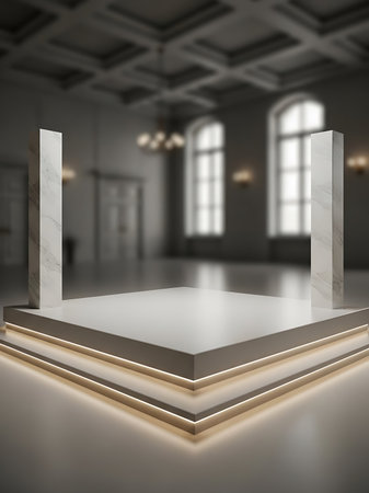 3D rendering of an exhibition stand in the interior of a museumの写真素材