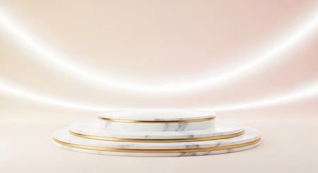 3d render of white marble podium with spotlights on pastel backgroundの写真素材