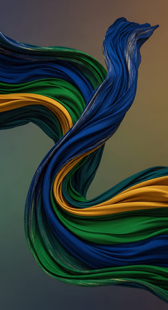 3d rendering of a colorful silk fabric flowing in the wind.の写真素材