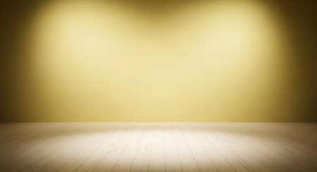 Empty room with wooden floor and yellow wall background. 3d rendering