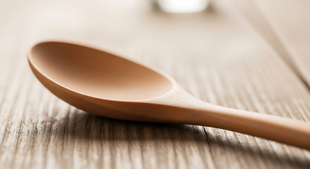 Wooden spoon on a wooden table. Selective focus. Shallow depth of field.の写真素材