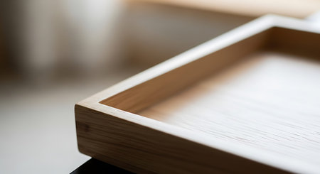 Empty wooden box on the table in the living room, stock photo