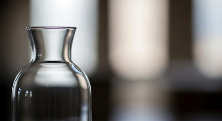 Empty glass vase on blurred background, shallow depth of field.