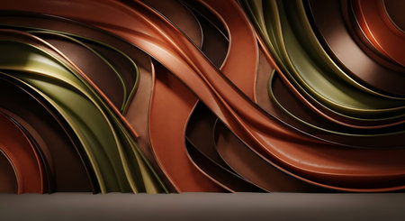 3d rendering of abstract wavy metallic background in brown and gold colors
