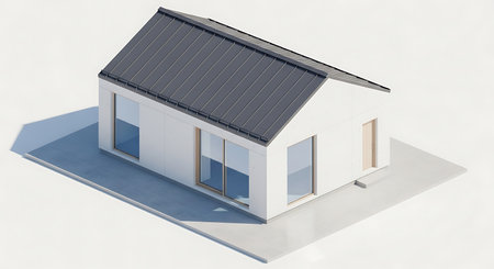 3d rendering of a modern house on a white background with shadowの写真素材
