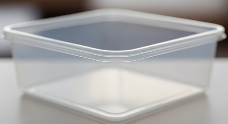 Plastic food container on a white background. Close-up.の写真素材