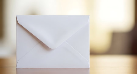 White envelope on wood table with bokeh background, business conceptの写真素材
