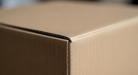 Closeup of a cardboard box, detail of a package, deliveryの写真素材