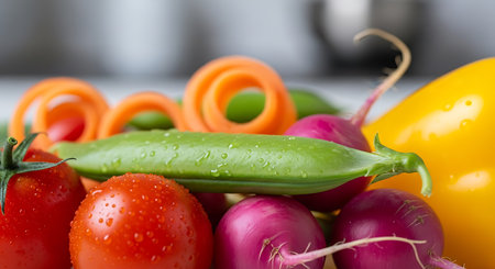 Fresh vegetables on the table in the kitchen. Healthy food concept.