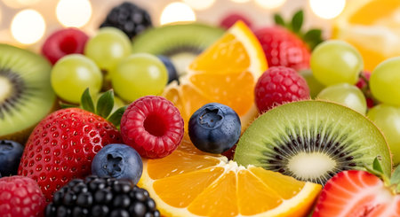Fresh fruits and berries as background, closeup. Healthy eating concept
