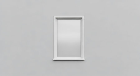 White window on a gray wall. 3d rendering. Computer digital drawing.の写真素材