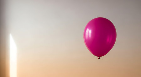 A vibrant magenta balloon floats gracefully against a muted, gradient background. Its smooth surface reflects light, adding a touch of cheer and festivity to the simple scene.の写真素材