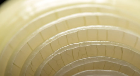 Close up of sliced onion. Shallow depth of field. Selective focus.の写真素材