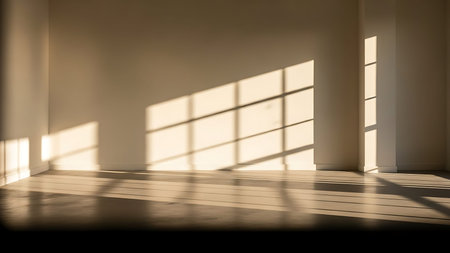 interior of empty room with sunlight from window and shadow on wall
