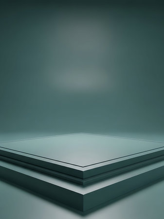 3d rendering of a green podium on a dark background with a spotlight