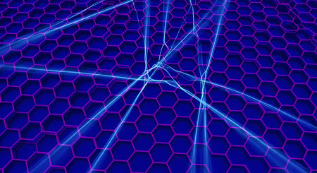 Hexagon grid with blue light. 3d rendering 3d illustration.
