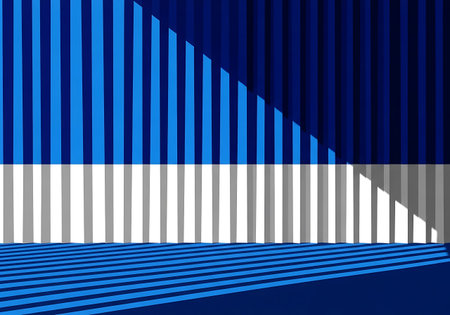 Blue corrugated metal wall with shadow. 3d render illustration