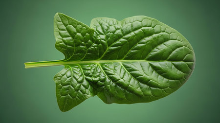 Leaf of swiss chard, isolated on green background.