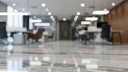Blurred image of a modern office interior with white walls and floor.