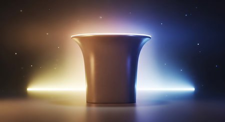 Empty vase on a dark background. 3D rendering. Neon light