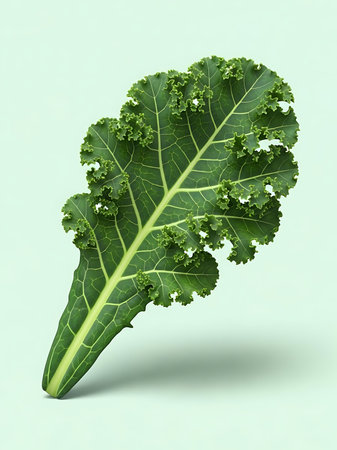 Fresh green kale leaf isolated on white background.