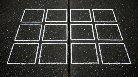 Black and white hopscotch on the asphalt, closeup of photo