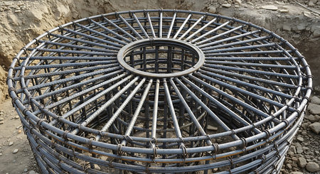 iron grating in the construction site, closeup of photo.