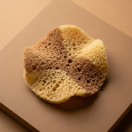 Sponge for washing dishes on a brown background. Close-up.