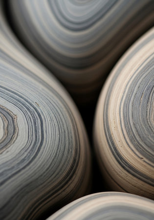 Close-up of a stack of clay pots. Abstract background.の写真素材