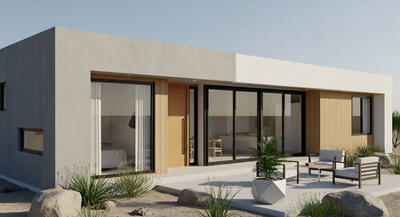 3d rendering of modern cozy house with pool and parking for sale or rentの写真素材