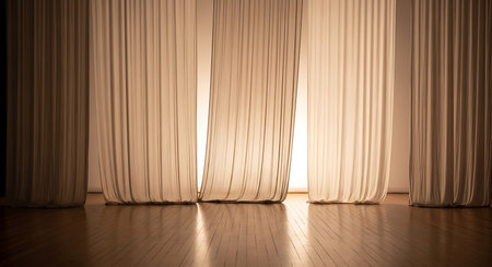 Curtains illuminated by the rays of the sun. 3D renderingの写真素材