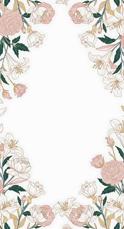 Vintage floral frame with hand drawn flowers. Vector Illustration.の写真素材
