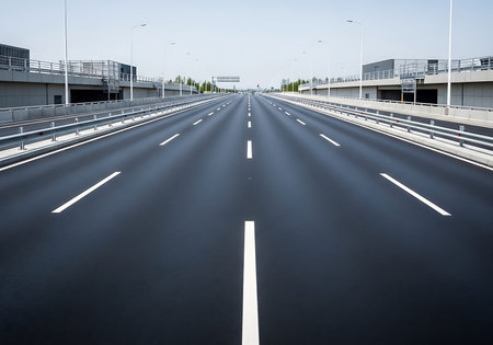 Asphalt road in modern city,high angle view of highway.の写真素材