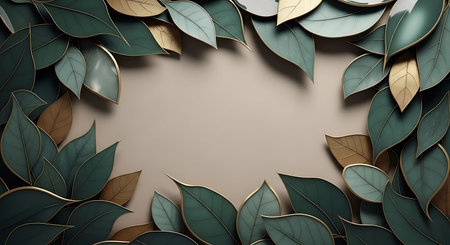 Abstract background with green leaves. 3d illustration. Copy space.の写真素材