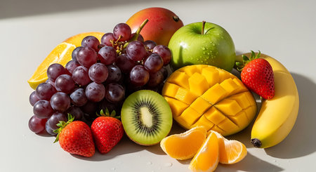 mixed fruits on a white background with a lot of fruits.の写真素材