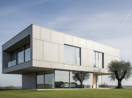Modern architecture, detail of a new building, wide angle viewの写真素材