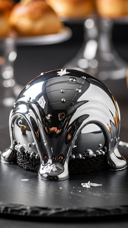 Close up of chocolate cake on the black background. Selective focus.の写真素材