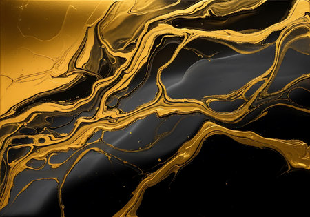 Gold and black abstract background. Liquid marble pattern. Fluid art.の写真素材