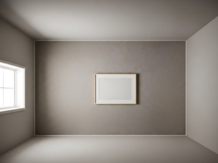 Empty room with blank picture frame on the wall, 3d renderの写真素材