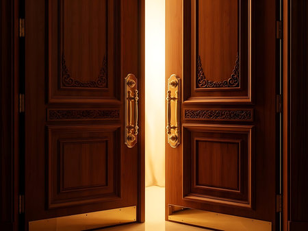 Wooden door in the interior of the room. 3D renderingの写真素材