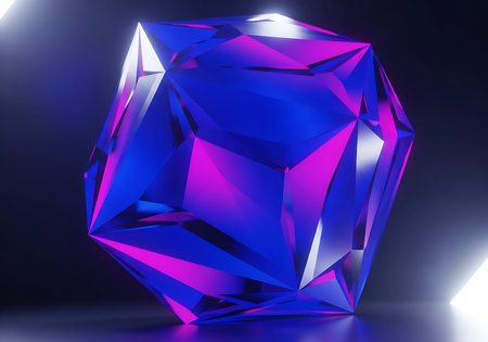 3d render of a purple diamond on a dark background with highlightsの写真素材