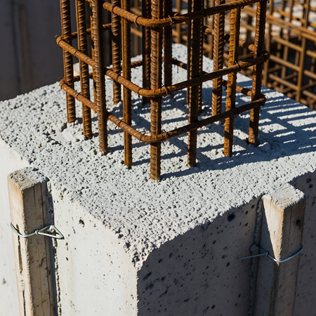 Reinforced concrete foundation of a new house, close-upの写真素材