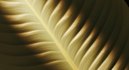 close up of a banana leaf in the sunlight with a blurry backgroundの写真素材