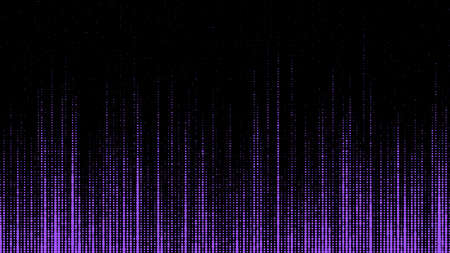 Purple matrix on the dark background with noise effect and dots. Big data visualization. Digital texture backdrop. broken screen. vector illustration.のイラスト素材