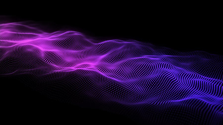 Digital gradient wave with dots on the dark background. The futuristic abstract structure of network...