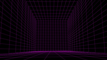 Futuristic digital grid box pink background. Wireframe network abstract technology line. 3d...