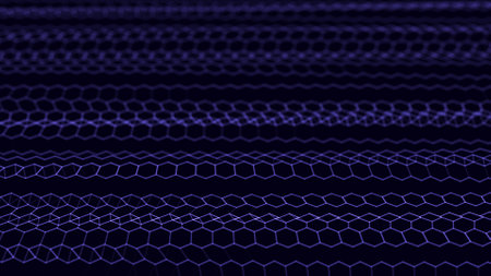 Digital wave of hexagons on a dark background. Futuristic abstract network connection structure. Visualization of big data. pattern. 3D rendering.の写真素材