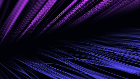 Digital waves with lines on the dark background. The futuristic abstract structure of network connection or DNA effect. Big data visualization. 3D rendering.の写真素材