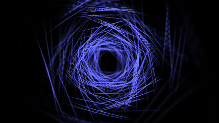 Abstract futuristic infinite tunnel. Dynamic wireframe, like a spider web. Fantasy fractal with...